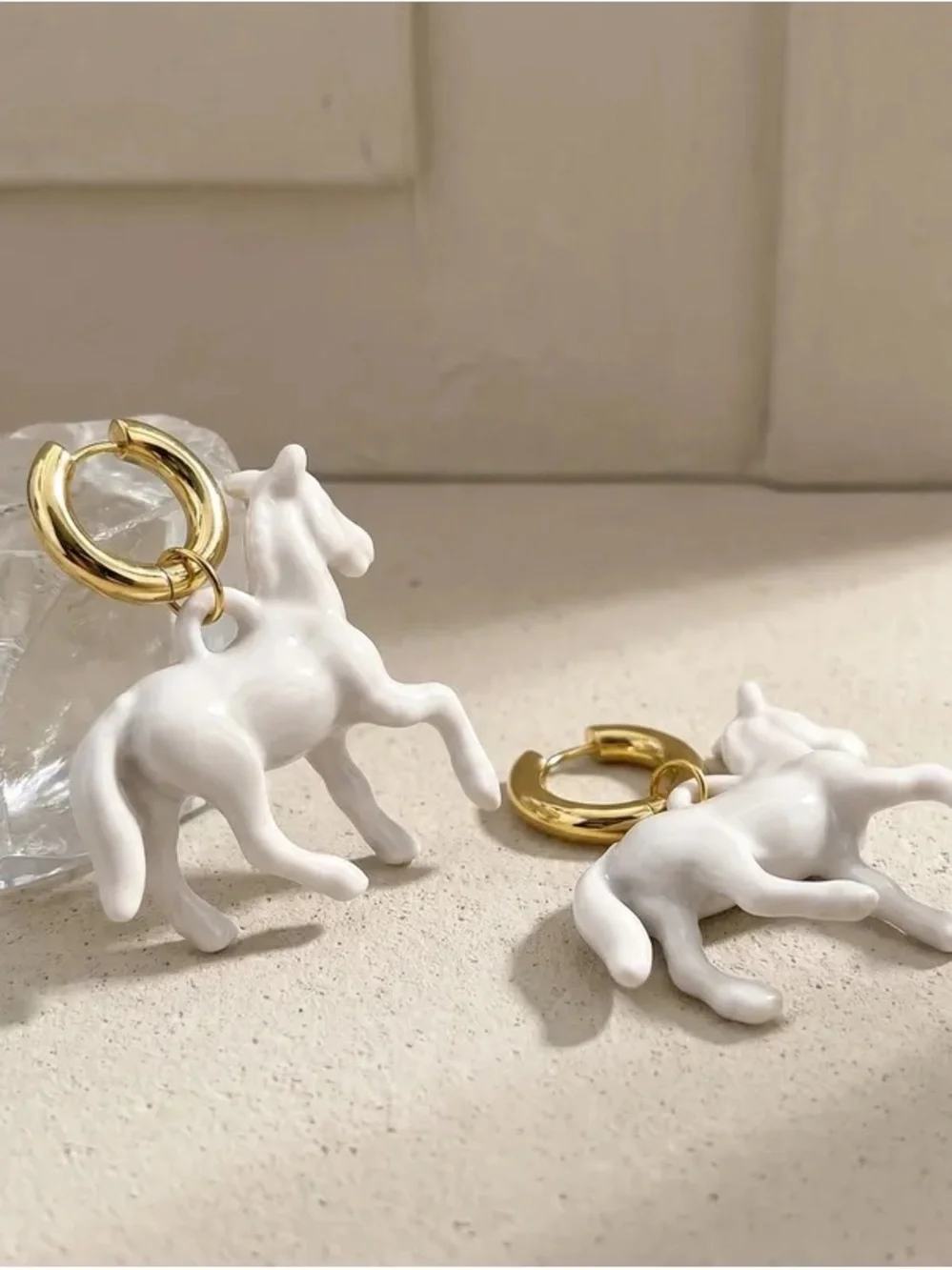 Horse Hoop Earrings with White Horse Charm